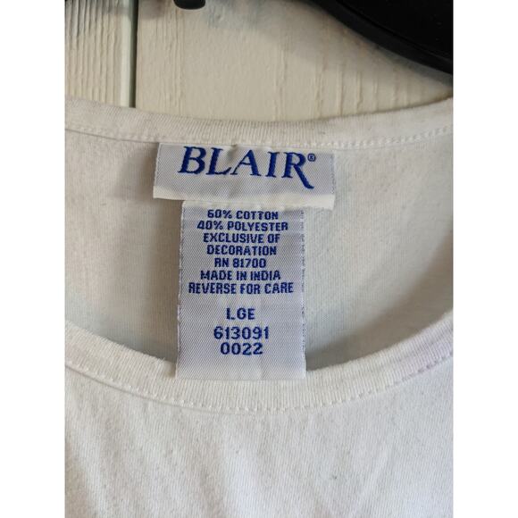 Blair Women's White Sleeveless Green Floral Blended Fiber Tank Top Size L - Picture 3 of 4